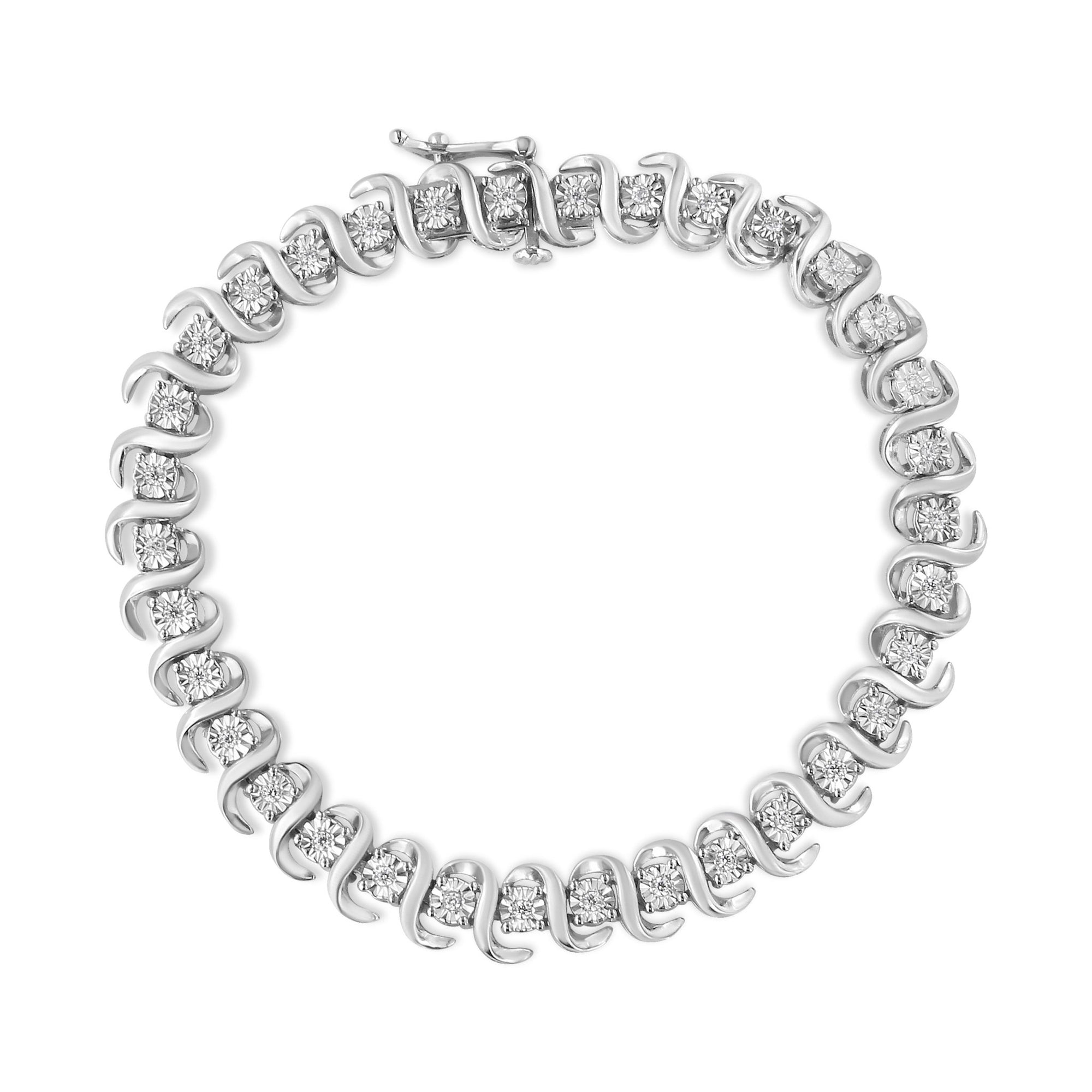 .925 Sterling Silver 1/3 Cttw Miracle-Set Diamond "S" Link Tennis Bracelet (I-J Color, I3 Clarity) - Size 7.25" - LinkagejewelrydesignLinkagejewelrydesign