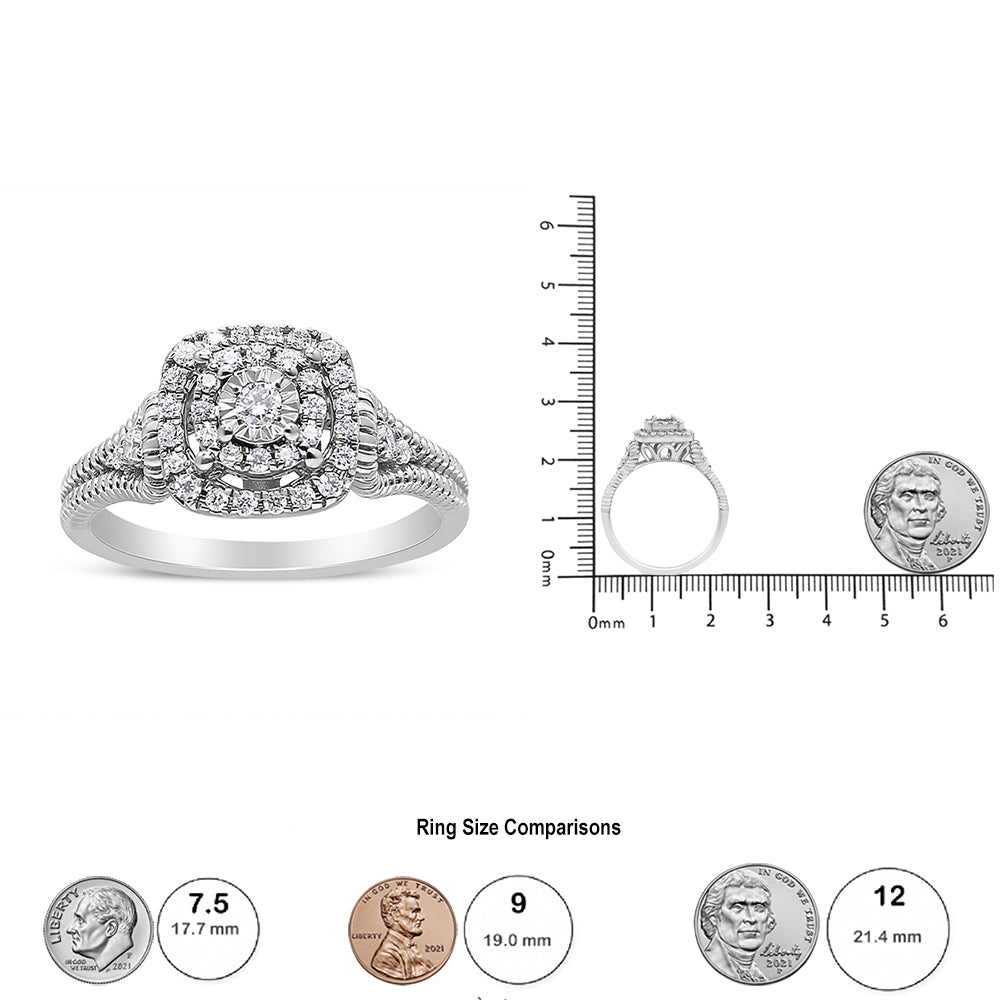 .925 Sterling Silver 1/3 Cttw Miracle Set Round-Cut Diamond Cocktail Ring (H-I Color, I1-I2 Clarity) - Size 7 - LinkagejewelrydesignLinkagejewelrydesign