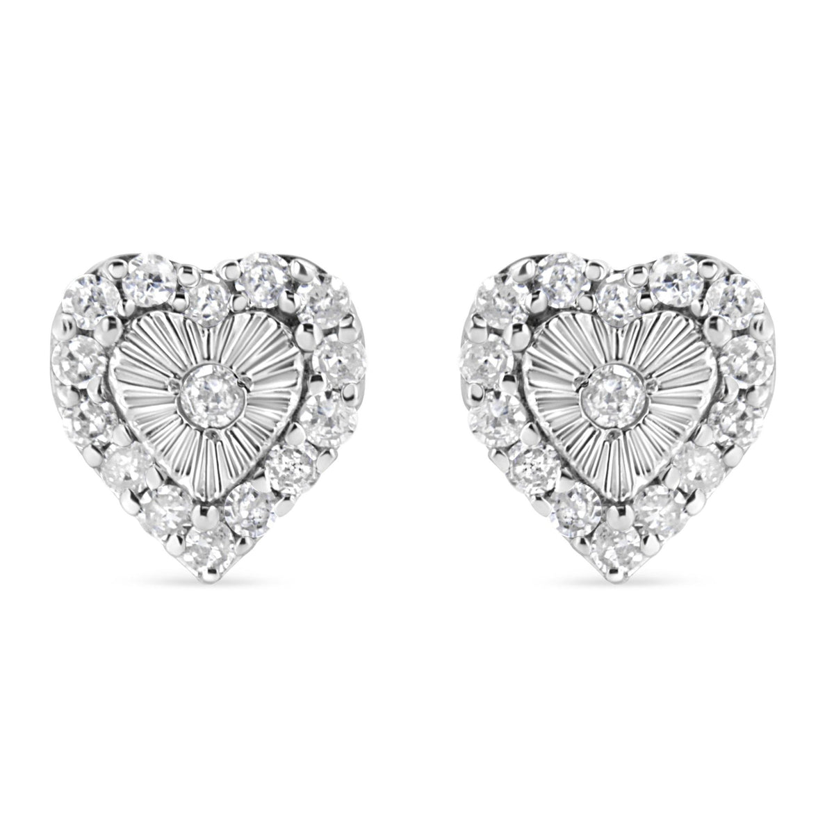 .925 Sterling Silver 1/3 Cttw Miracle Set Round-Cut Diamond Heart Stud Earring (I-J Color, I2-I3 Clarity) - LinkagejewelrydesignLinkagejewelrydesign