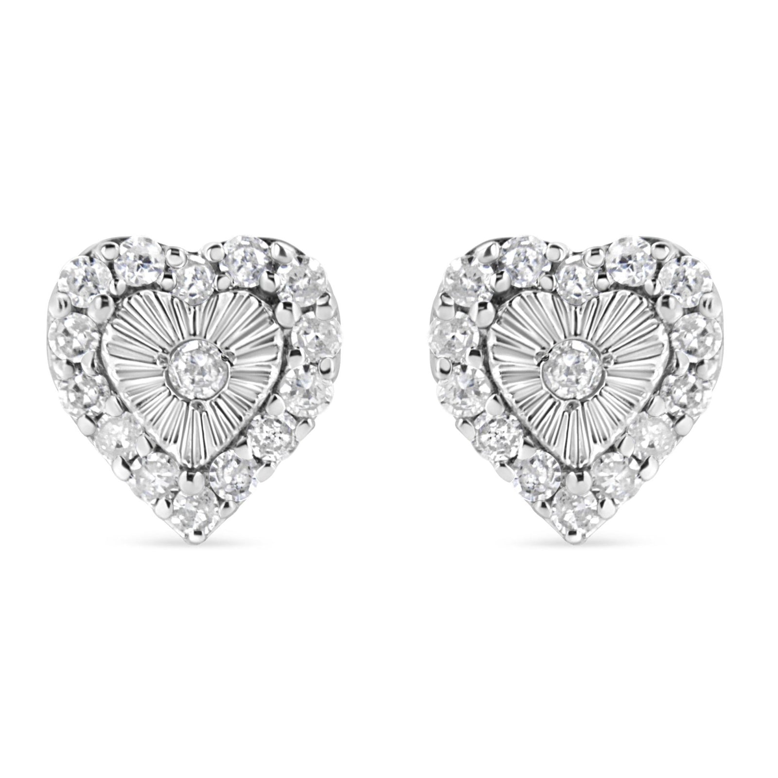 .925 Sterling Silver 1/3 Cttw Miracle Set Round-Cut Diamond Heart Stud Earring (I-J Color, I2-I3 Clarity) - LinkagejewelrydesignLinkagejewelrydesign