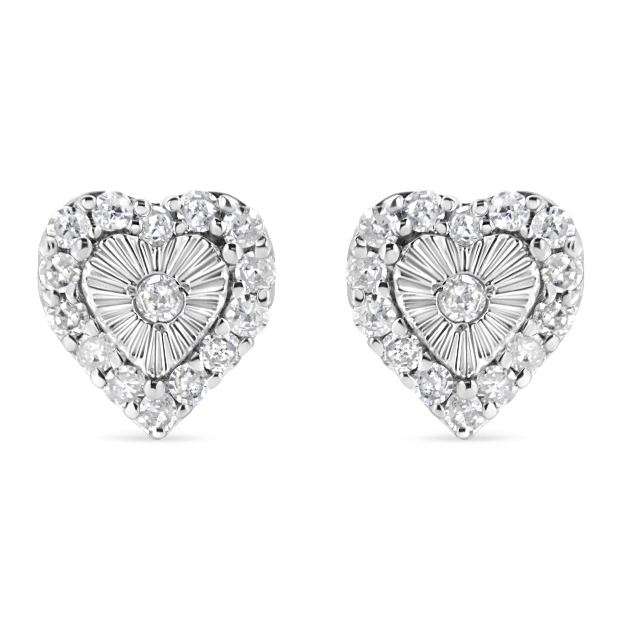 .925 Sterling Silver 1/3 Cttw Miracle Set Round-Cut Diamond Heart Stud Earring (I-J Color, I2-I3 Clarity) - LinkagejewelrydesignLinkagejewelrydesign