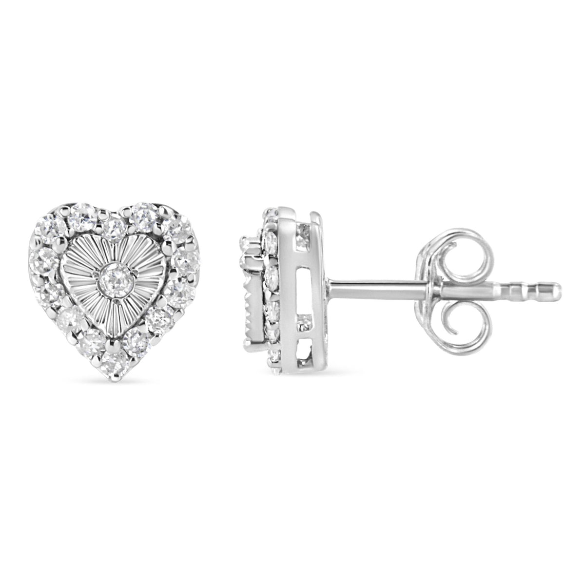 .925 Sterling Silver 1/3 Cttw Miracle Set Round-Cut Diamond Heart Stud Earring (I-J Color, I2-I3 Clarity) - LinkagejewelrydesignLinkagejewelrydesign