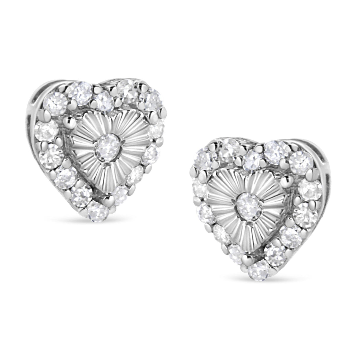 .925 Sterling Silver 1/3 Cttw Miracle Set Round-Cut Diamond Heart Stud Earring (I-J Color, I2-I3 Clarity) - LinkagejewelrydesignLinkagejewelrydesign