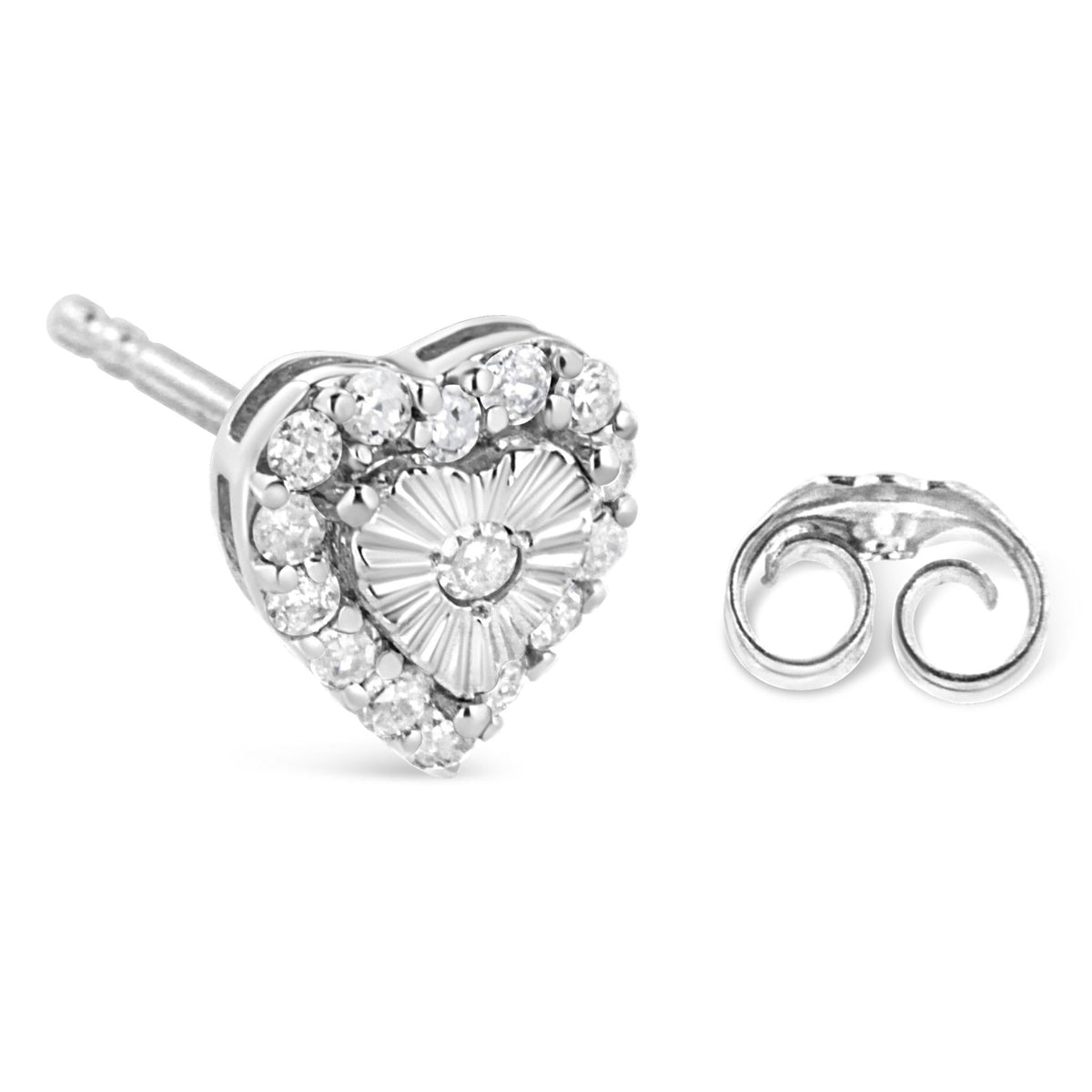 .925 Sterling Silver 1/3 Cttw Miracle Set Round-Cut Diamond Heart Stud Earring (I-J Color, I2-I3 Clarity) - LinkagejewelrydesignLinkagejewelrydesign