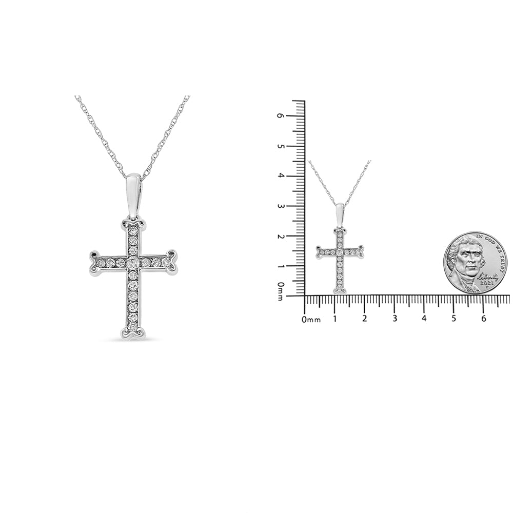 .925 Sterling Silver 1/3 Cttw Round-Cut Diamond Cross 18&quot; Pendant Necklace with Bale (J-K Color, I2-I3 Clarity) - LinkagejewelrydesignLinkagejewelrydesign