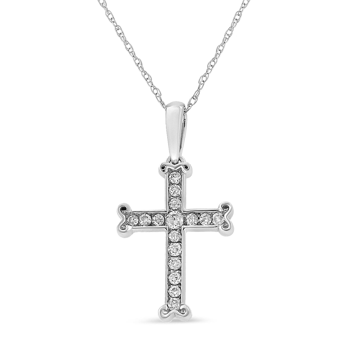 .925 Sterling Silver 1/3 Cttw Round-Cut Diamond Cross 18&quot; Pendant Necklace with Bale (J-K Color, I2-I3 Clarity) - LinkagejewelrydesignLinkagejewelrydesign