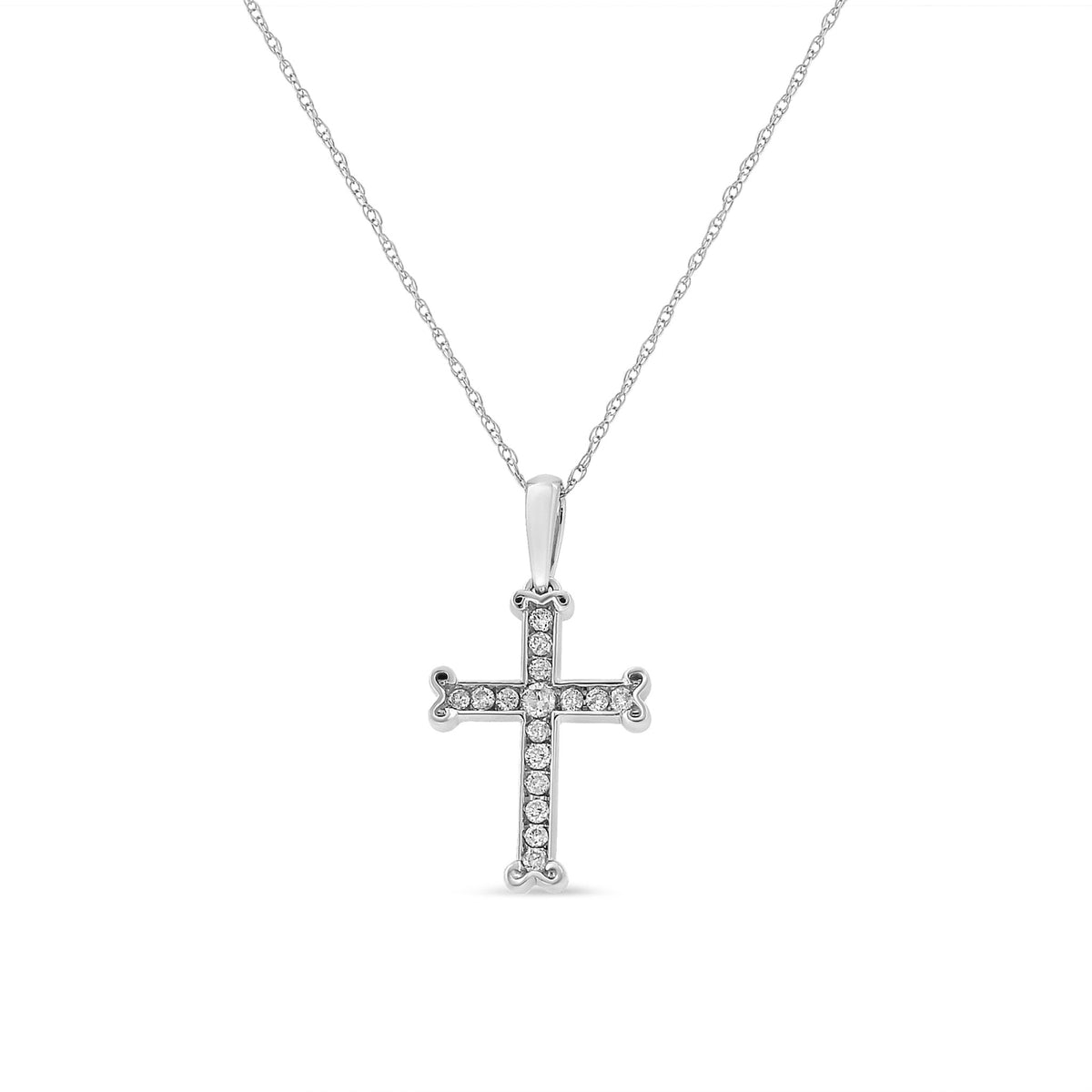 .925 Sterling Silver 1/3 Cttw Round-Cut Diamond Cross 18&quot; Pendant Necklace with Bale (J-K Color, I2-I3 Clarity) - LinkagejewelrydesignLinkagejewelrydesign