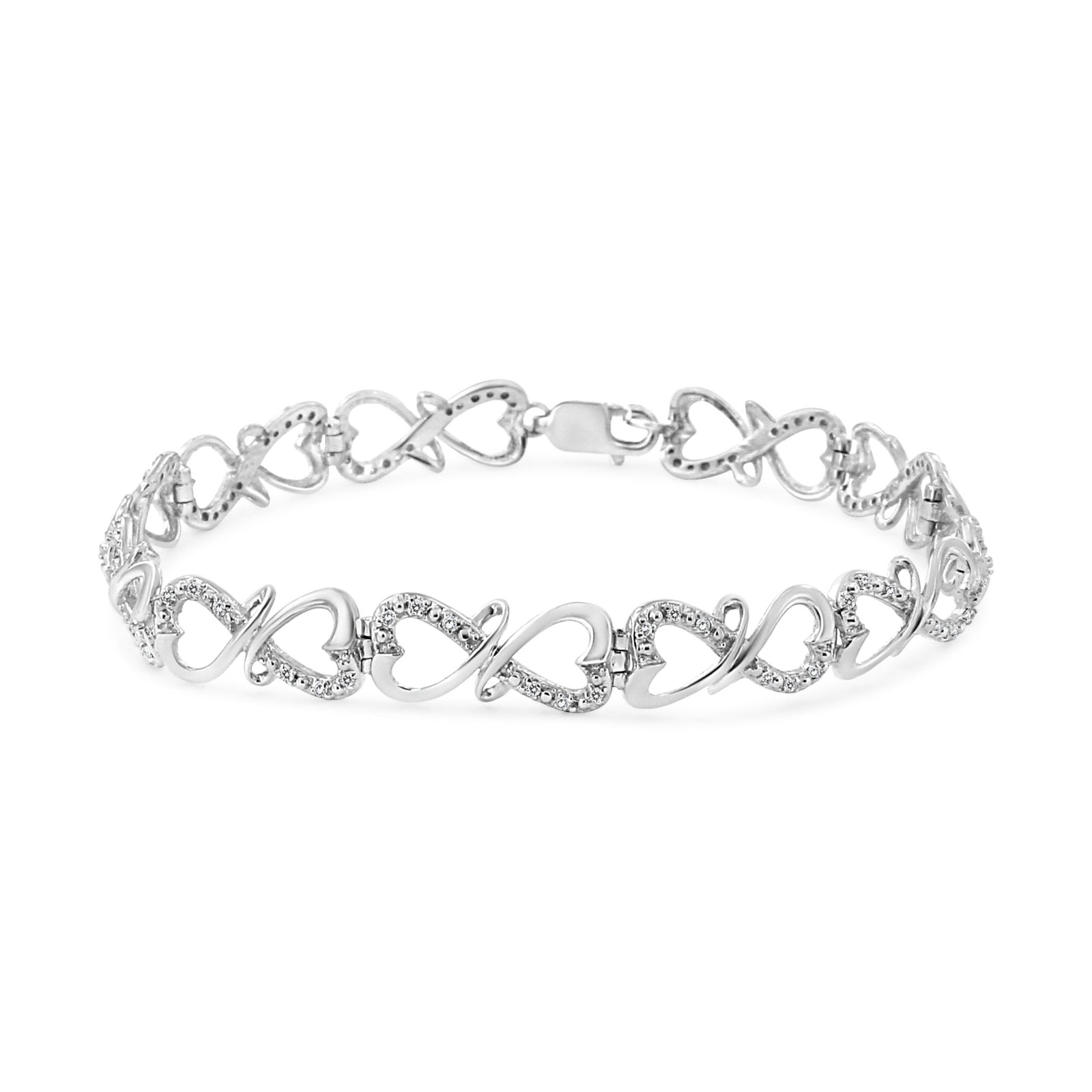 .925 Sterling Silver 1/3 Cttw Round-Cut Diamond Double Heart Infinity Link 7.25" Bracelet (H-I Color, I3 Clarity) - LinkagejewelrydesignLinkagejewelrydesign