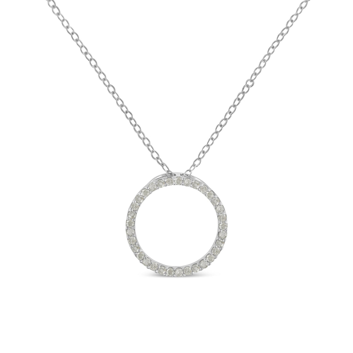 .925 Sterling Silver 1/3 Cttw Round-Cut Diamond Open Circle Halo 18&quot; Pendant Necklace (I-J Color, I2-I3 Clarity) - LinkagejewelrydesignLinkagejewelrydesign