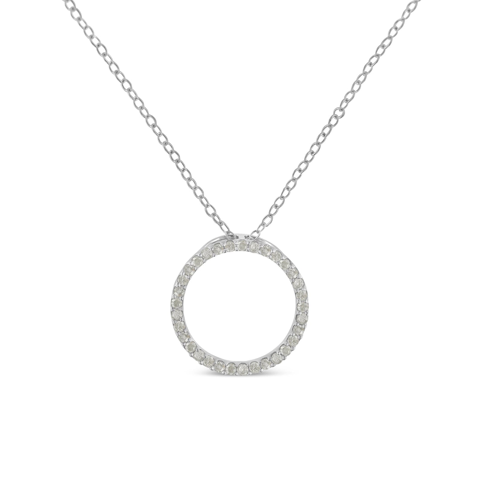 .925 Sterling Silver 1/3 Cttw Round-Cut Diamond Open Circle Halo 18" Pendant Necklace (I-J Color, I2-I3 Clarity) - LinkagejewelrydesignLinkagejewelrydesign