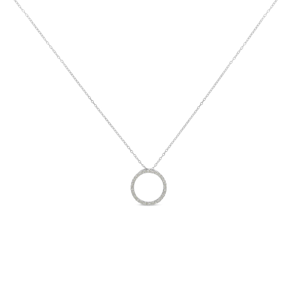 .925 Sterling Silver 1/3 Cttw Round-Cut Diamond Open Circle Halo 18&quot; Pendant Necklace (I-J Color, I2-I3 Clarity) - LinkagejewelrydesignLinkagejewelrydesign