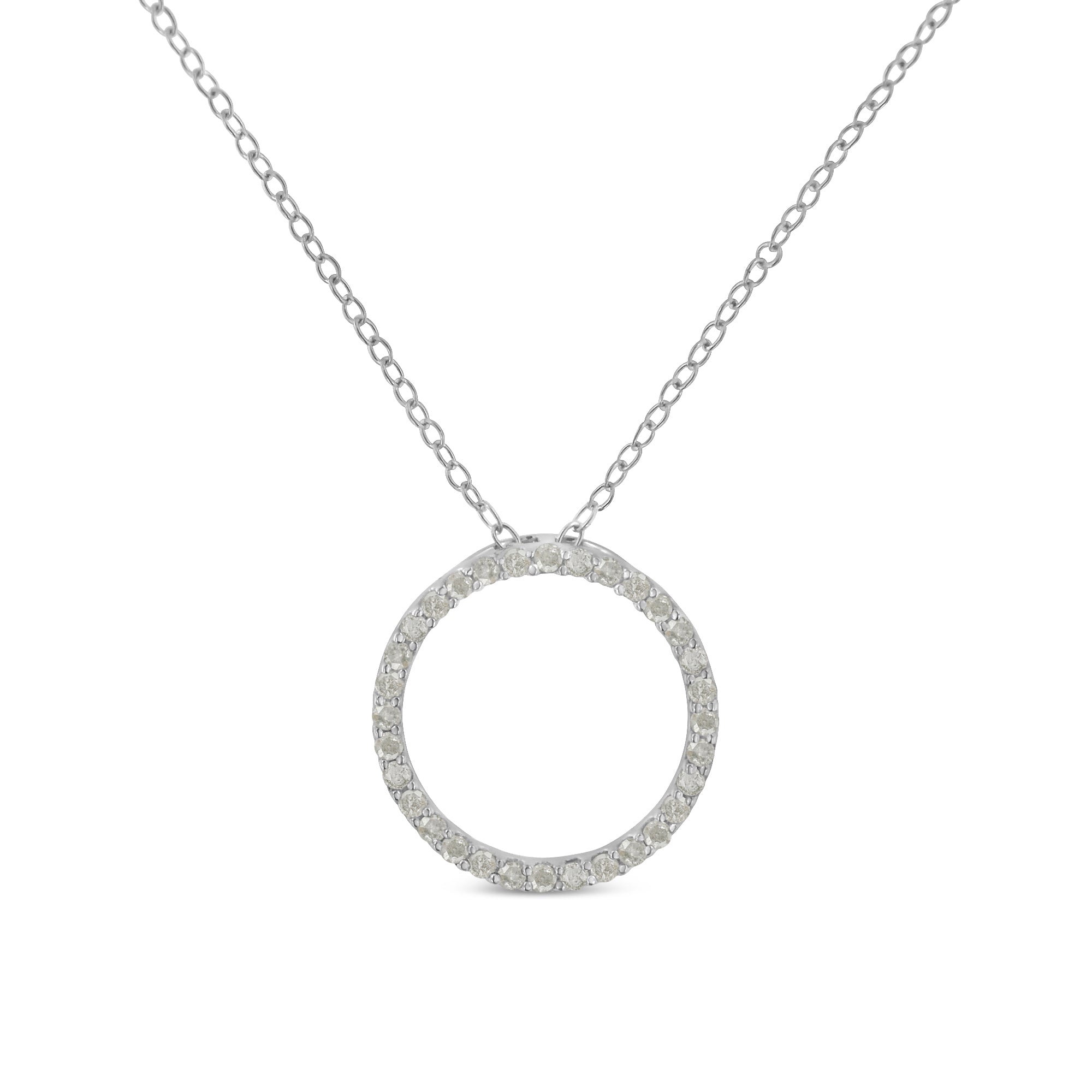 .925 Sterling Silver 1/3 Cttw Round-cut Diamond Open Circle Halo 18" Pendant Necklace (I-J Color, I2-I3 Clarity) - LinkagejewelrydesignLinkagejewelrydesign