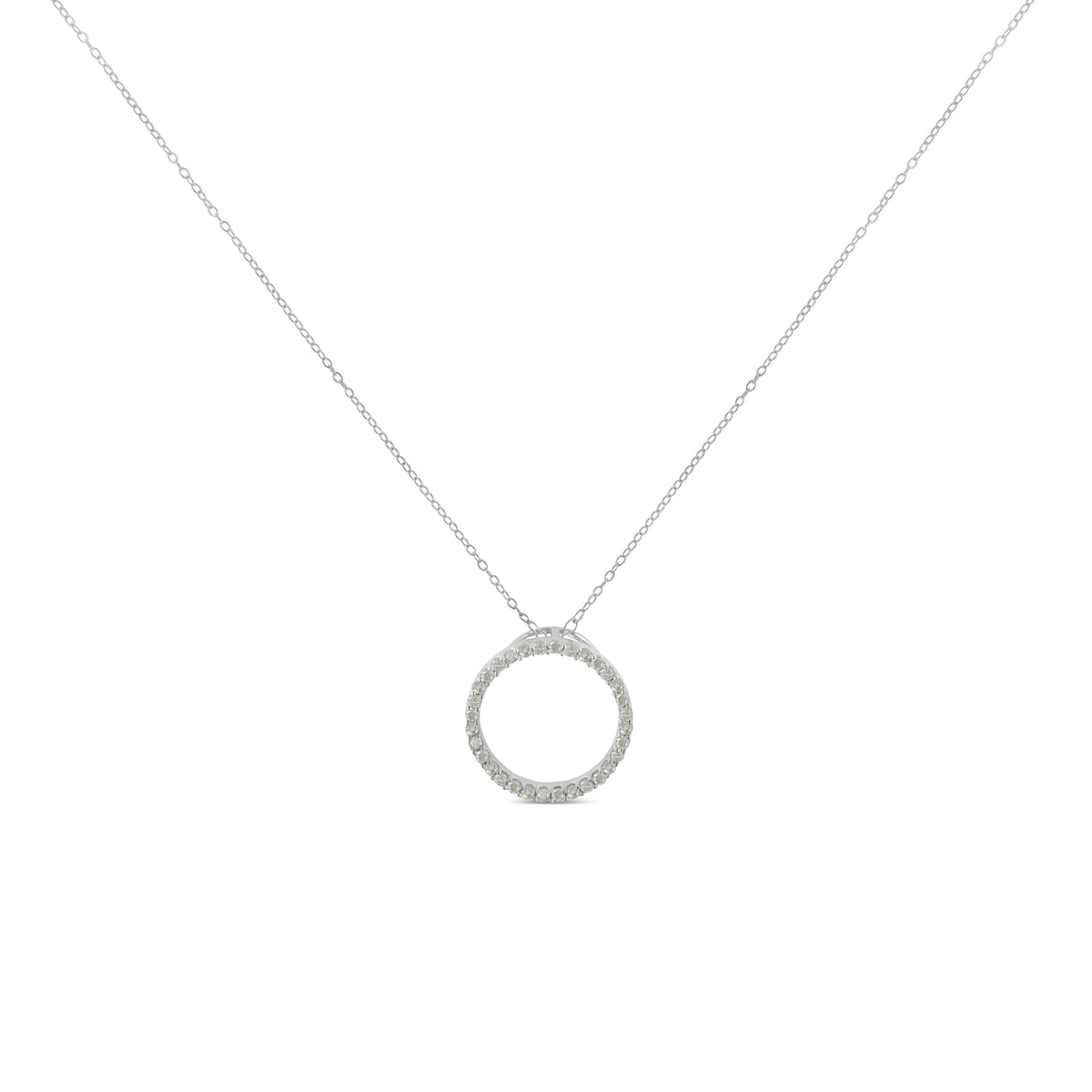 .925 Sterling Silver 1/3 Cttw Round-cut Diamond Open Circle Halo 18&quot; Pendant Necklace (I-J Color, I2-I3 Clarity) - LinkagejewelrydesignLinkagejewelrydesign