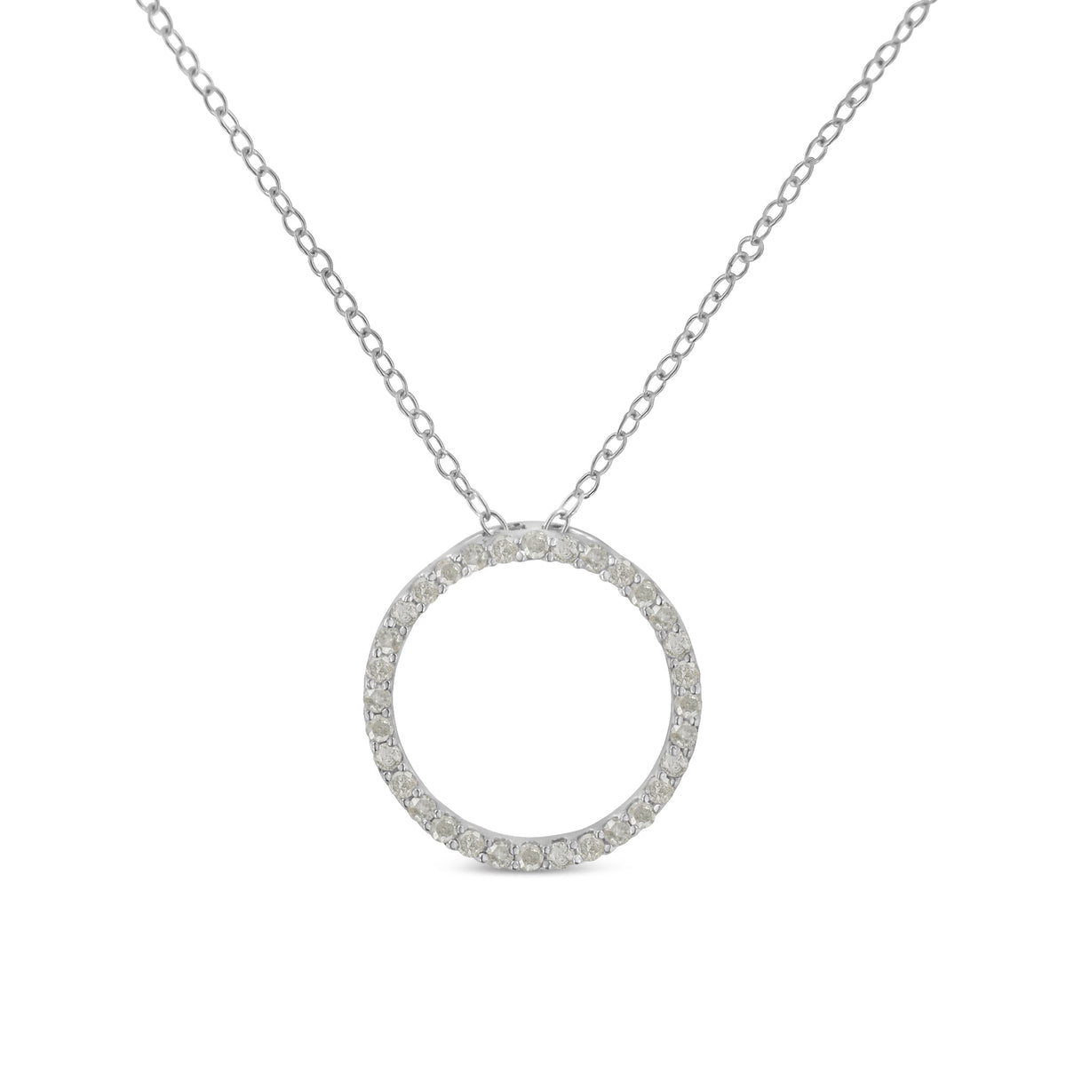 .925 Sterling Silver 1/3 Cttw Round-cut Diamond Open Circle Halo 18&quot; Pendant Necklace (I-J Color, I2-I3 Clarity) - LinkagejewelrydesignLinkagejewelrydesign