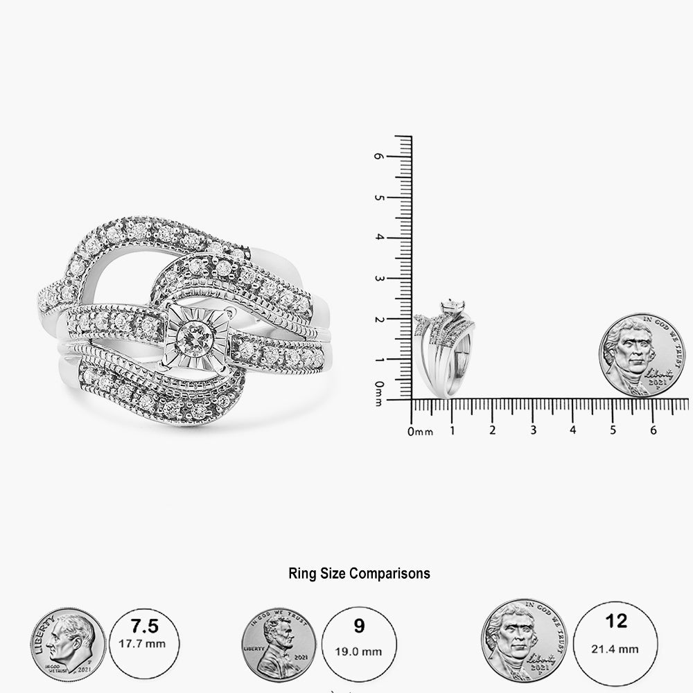 .925 Sterling Silver 1/3 Cttw Round Diamond Crisscross Engagement Ring Bridal Set (H-I Color, I1-I2 Clarity ) - Size 7 - LinkagejewelrydesignLinkagejewelrydesign