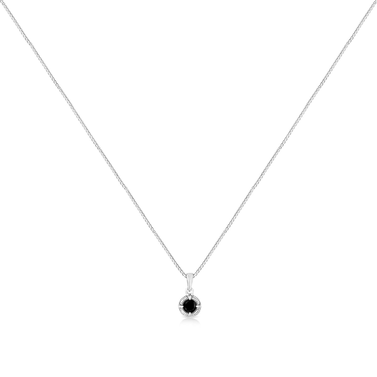 .925 Sterling Silver 1/3 Cttw Treated Black Diamond Solitaire 18&quot; Milgrain Pendant Necklace (Black Color, I1-I2 Clarity) - LinkagejewelrydesignLinkagejewelrydesign