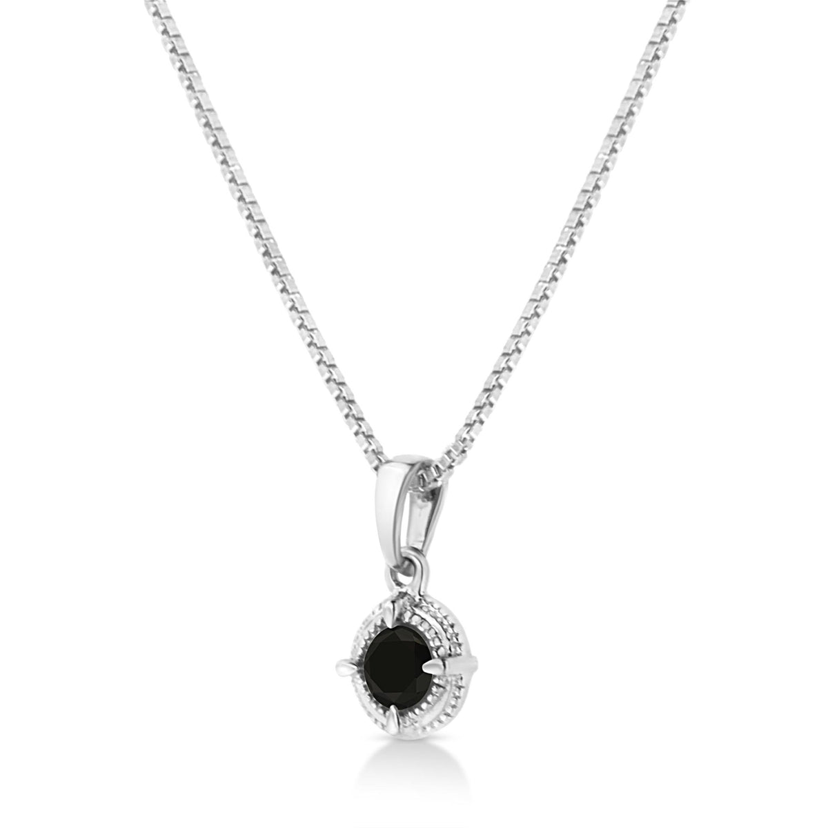 .925 Sterling Silver 1/3 Cttw Treated Black Diamond Solitaire 18&quot; Milgrain Pendant Necklace (Black Color, I1-I2 Clarity) - LinkagejewelrydesignLinkagejewelrydesign