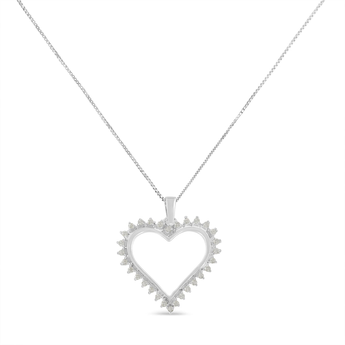 .925 Sterling Silver 1/4 cttw 3-Prong Diamond Open Heart 18&quot; Pendant Necklace (I-J Color, I3 Clarity) - LinkagejewelrydesignLinkagejewelrydesign