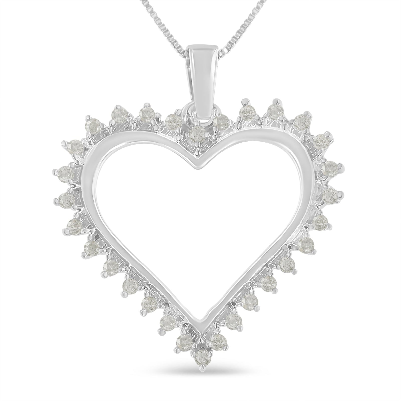 .925 Sterling Silver 1/4 cttw 3-Prong Diamond Open Heart 18" Pendant Necklace (I-J Color, I3 Clarity) - LinkagejewelrydesignLinkagejewelrydesign