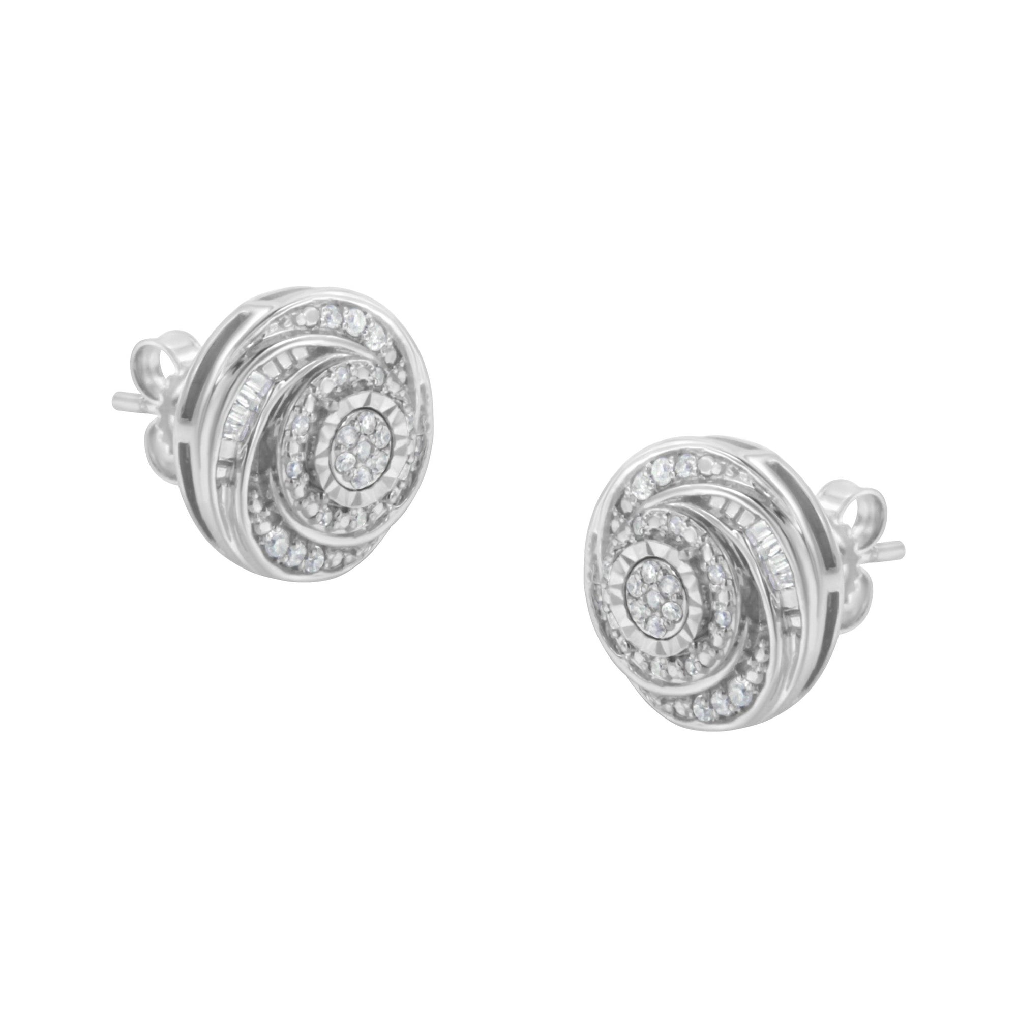 .925 Sterling Silver 1/4 Cttw Baguette and Round Diamond Swirl Love Knot Stud Earrings (I-J Color, I3 Clarity) - LinkagejewelrydesignLinkagejewelrydesign