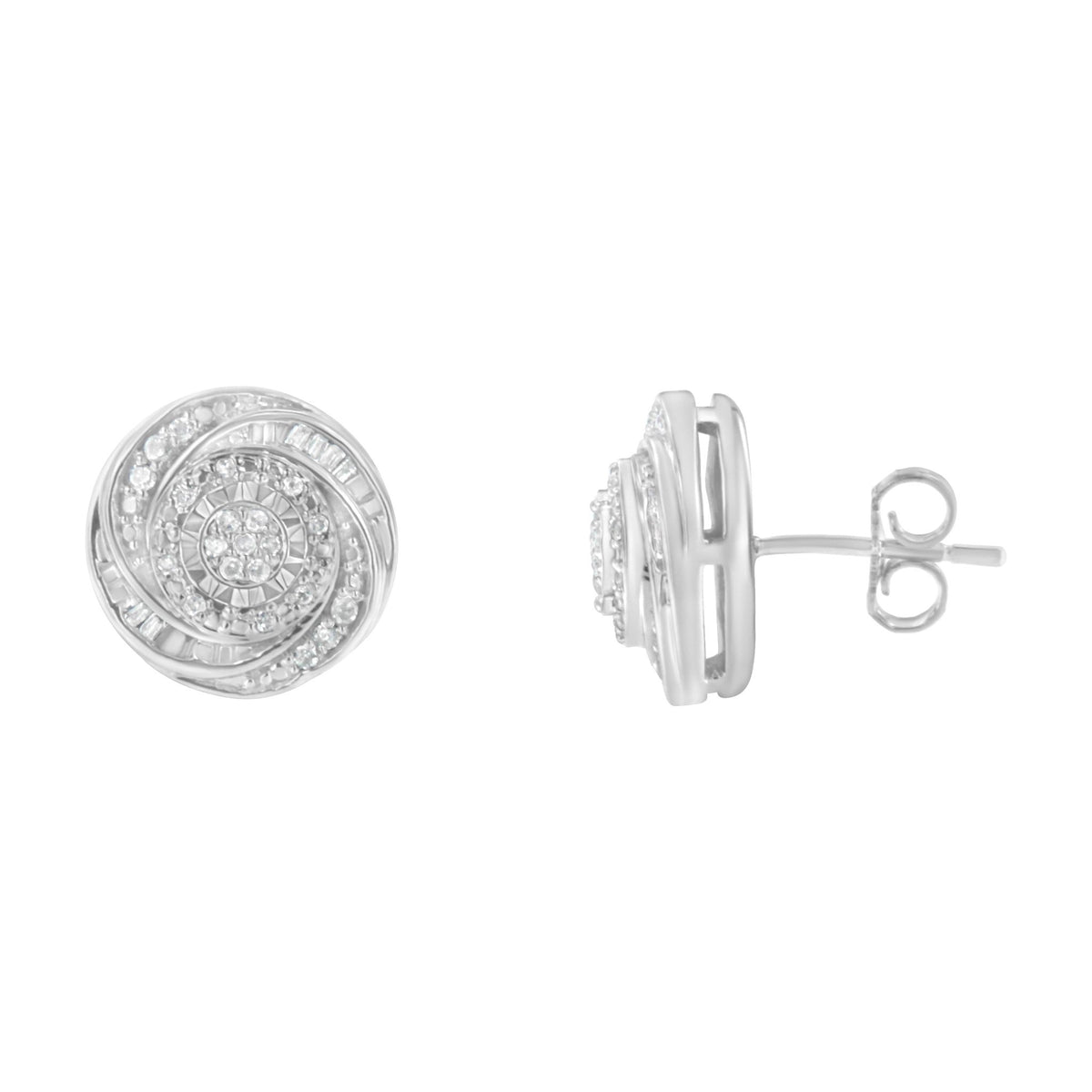 .925 Sterling Silver 1/4 Cttw Baguette and Round Diamond Swirl Love Knot Stud Earrings (I-J Color, I3 Clarity) - LinkagejewelrydesignLinkagejewelrydesign