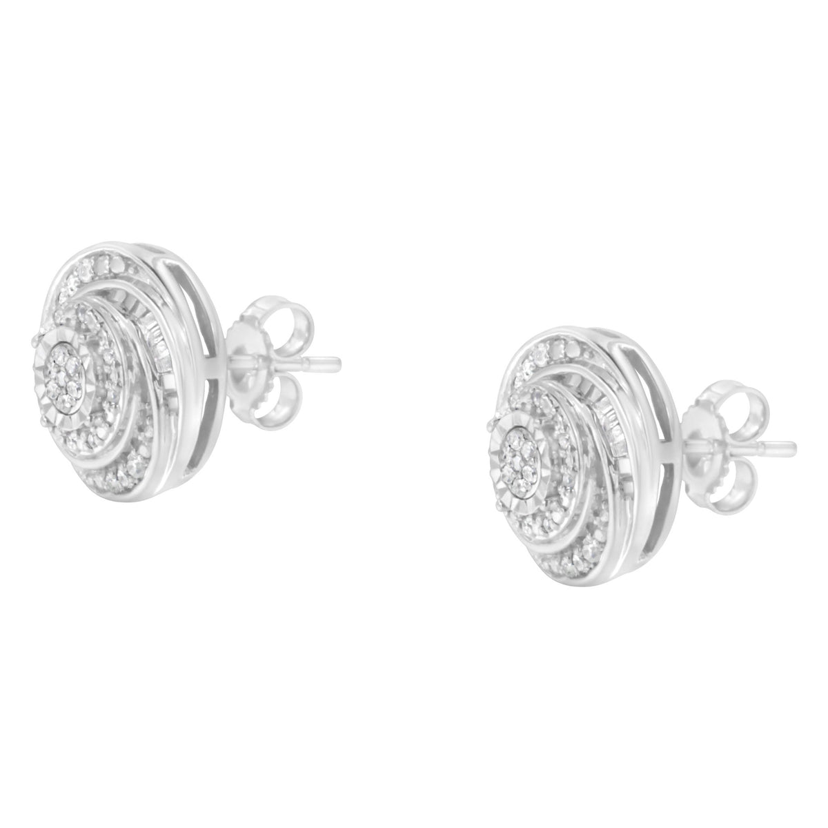 .925 Sterling Silver 1/4 Cttw Baguette and Round Diamond Swirl Love Knot Stud Earrings (I-J Color, I3 Clarity) - LinkagejewelrydesignLinkagejewelrydesign