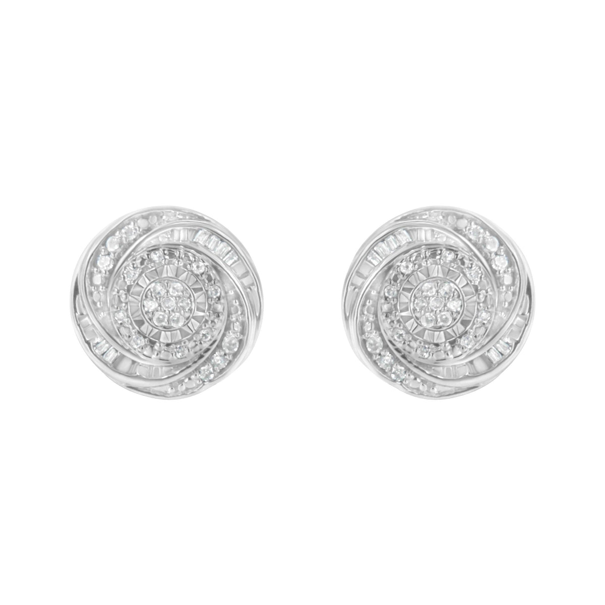 .925 Sterling Silver 1/4 Cttw Baguette and Round Diamond Swirl Love Knot Stud Earrings (I-J Color, I3 Clarity) - LinkagejewelrydesignLinkagejewelrydesign