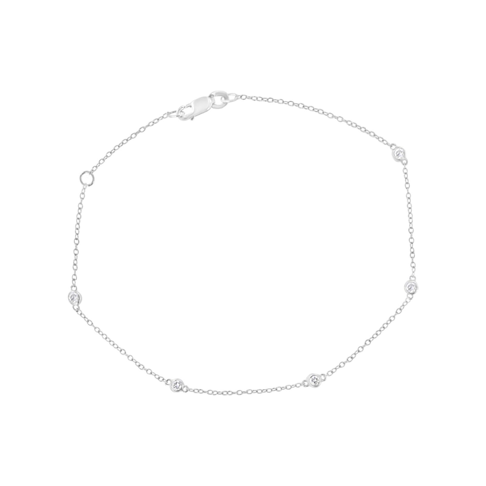 .925 Sterling Silver 1/4 cttw Bezel Set Round-Cut Diamond 5 Station Strand Bracelet (I-J Color, I2-I3 Clarity) - Size 7.25" - LinkagejewelrydesignLinkagejewelrydesign