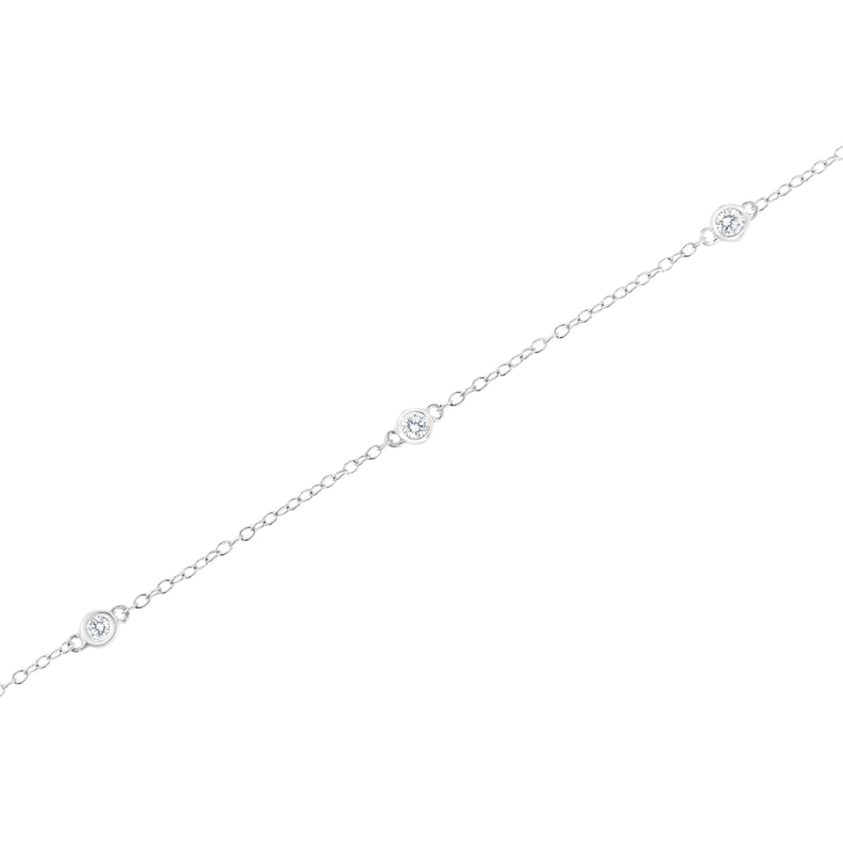 .925 Sterling Silver 1/4 cttw Bezel Set Round-Cut Diamond 5 Station Strand Bracelet (I-J Color, I2-I3 Clarity) - Size 7.25" - LinkagejewelrydesignLinkagejewelrydesign