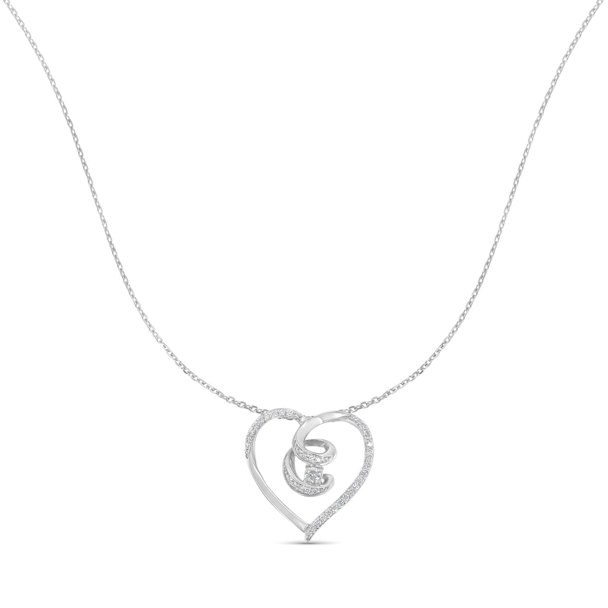 .925 Sterling Silver 1/4 Cttw Brilliant-Cut Diamond Open Heart Twisted Awareness Ribbon 18&quot; Pendant Necklace (H-I Color, I1-I2 Clarity) - LinkagejewelrydesignLinkagejewelrydesign