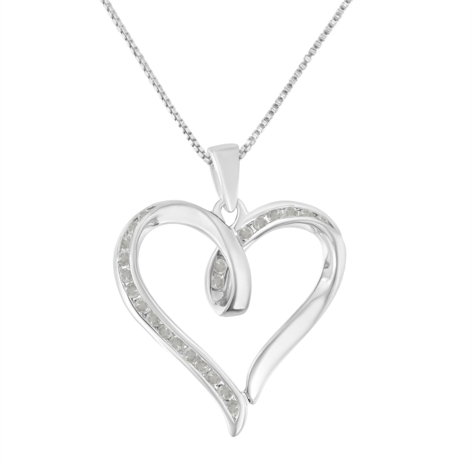 .925 Sterling Silver 1/4 cttw Channel Set Diamond Heart 18" Pendant Necklace (I-J Color, I3 Clarity) - LinkagejewelrydesignLinkagejewelrydesign