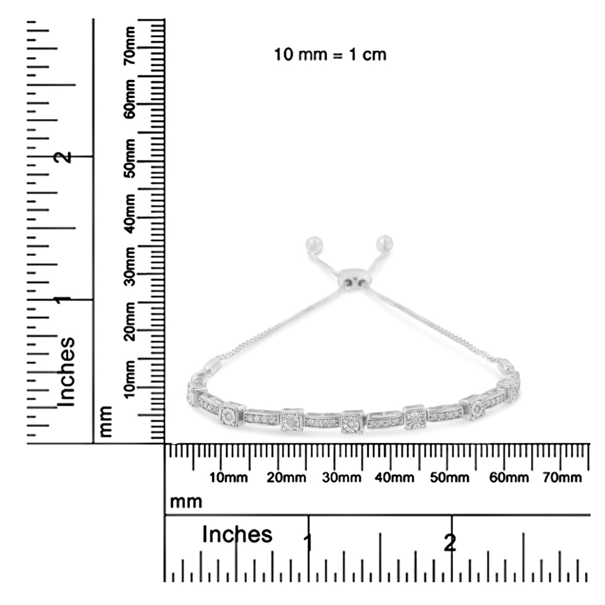 .925 Sterling Silver 1/4 Cttw Diamond 4”-10” Adjustable Bolo Alternating Square and Rectangle Bolo Bracelet (I-J Color, I3 Clarity) - LinkagejewelrydesignLinkagejewelrydesign