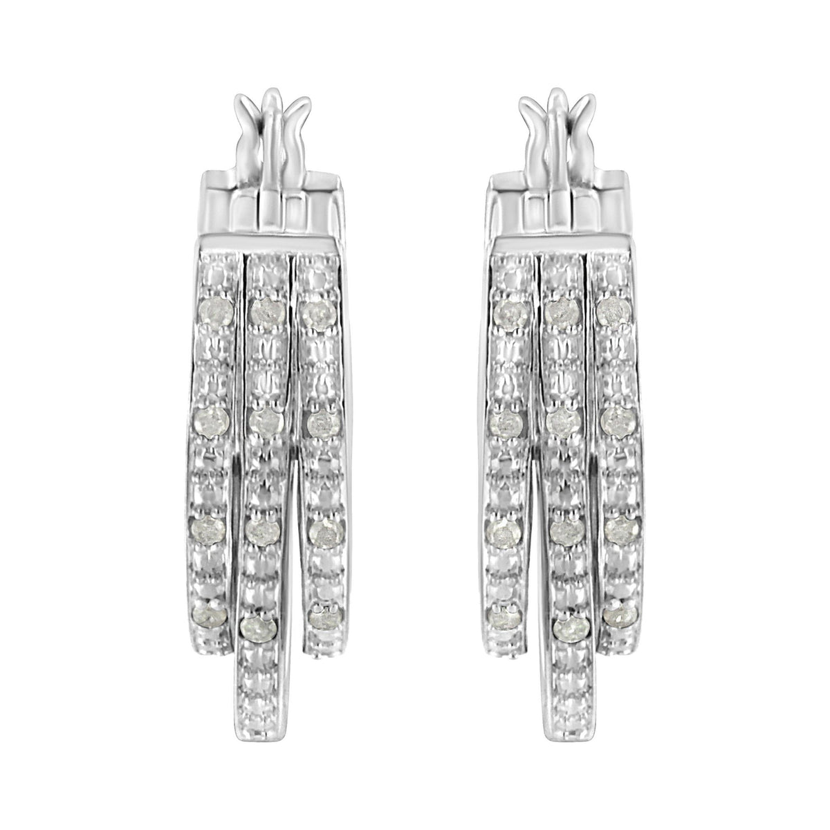.925 Sterling Silver 1/4 Cttw Diamond and Alternating Beaded Triple Hoop Earring (I-J Color, I3 Clarity) - LinkagejewelrydesignLinkagejewelrydesign