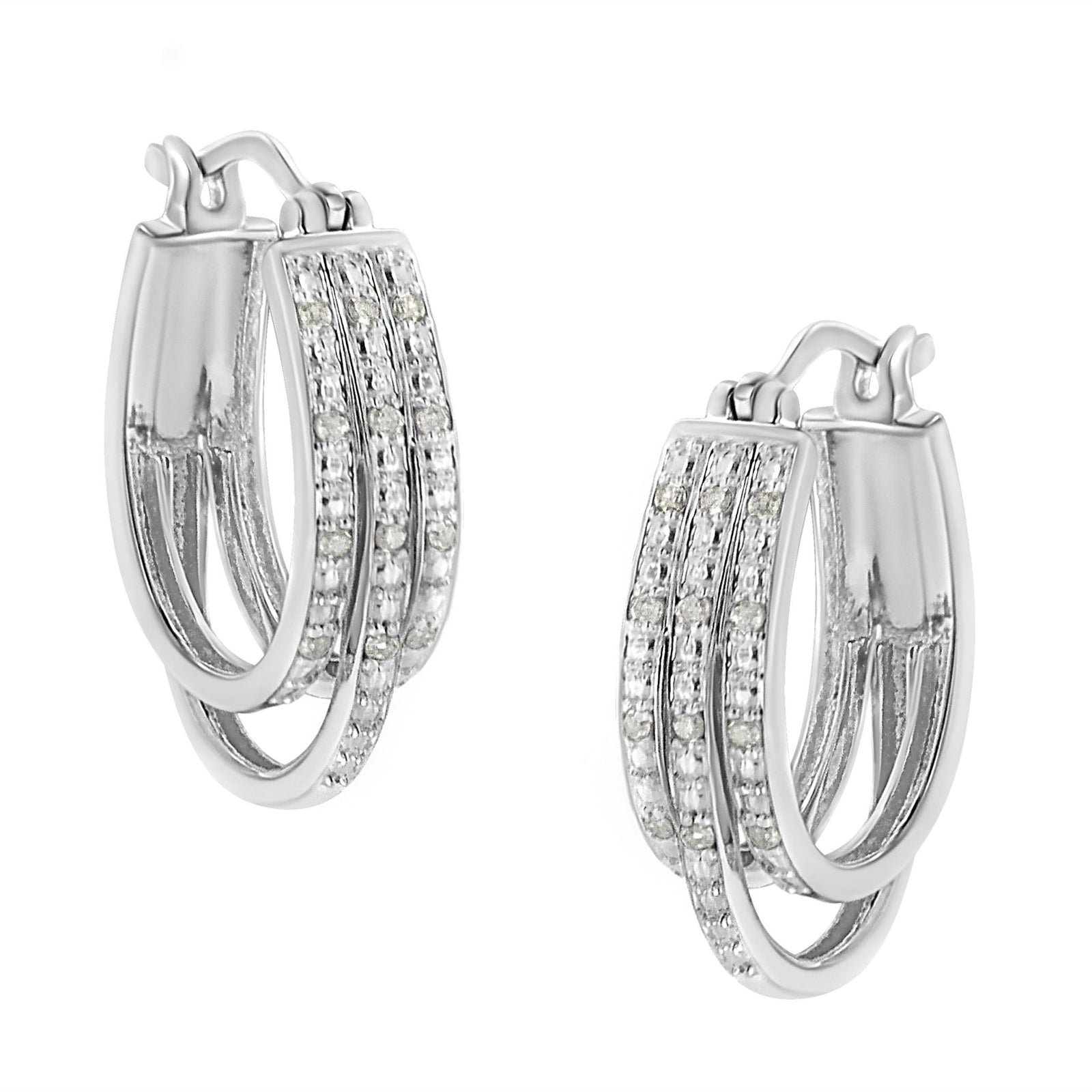 .925 Sterling Silver 1/4 Cttw Diamond and Alternating Beaded Triple Hoop Earring (I-J Color, I3 Clarity) - LinkagejewelrydesignLinkagejewelrydesign