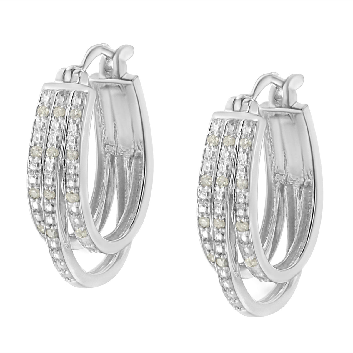 .925 Sterling Silver 1/4 Cttw Diamond and Alternating Beaded Triple Hoop Earring (I-J Color, I3 Clarity) - LinkagejewelrydesignLinkagejewelrydesign