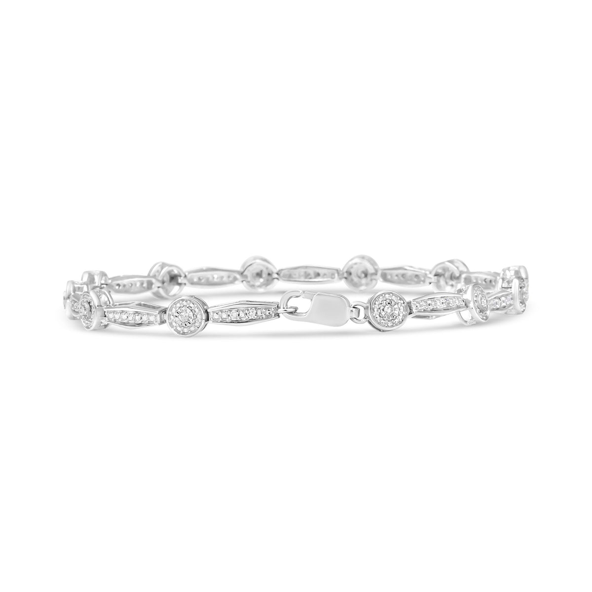 .925 Sterling Silver 1/4 Cttw Diamond Circle and Rectangle Shaped Halo Link Bracelet (I-J Color, I2-I3 Clarity) - 7.25&quot; - LinkagejewelrydesignLinkagejewelrydesign
