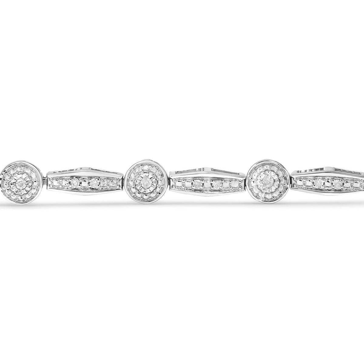 .925 Sterling Silver 1/4 Cttw Diamond Circle and Rectangle Shaped Halo Link Bracelet (I-J Color, I2-I3 Clarity) - 7.25&quot; - LinkagejewelrydesignLinkagejewelrydesign