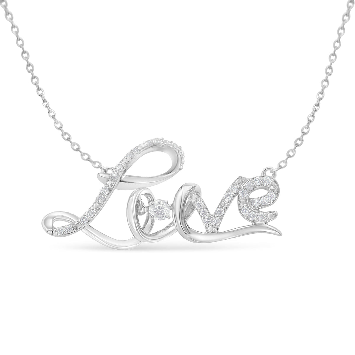 .925 Sterling Silver 1/4 Cttw Diamond Cursive &quot;Love&quot; 18&quot; Pendant Necklace (H-I Color, I1-I2 Clarity) - LinkagejewelrydesignLinkagejewelrydesign