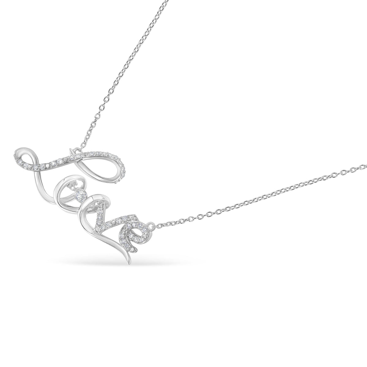 .925 Sterling Silver 1/4 Cttw Diamond Cursive &quot;Love&quot; 18&quot; Pendant Necklace (H-I Color, I1-I2 Clarity) - LinkagejewelrydesignLinkagejewelrydesign