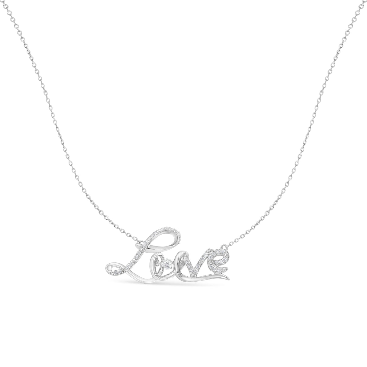 .925 Sterling Silver 1/4 Cttw Diamond Cursive &quot;Love&quot; 18&quot; Pendant Necklace (H-I Color, I1-I2 Clarity) - LinkagejewelrydesignLinkagejewelrydesign