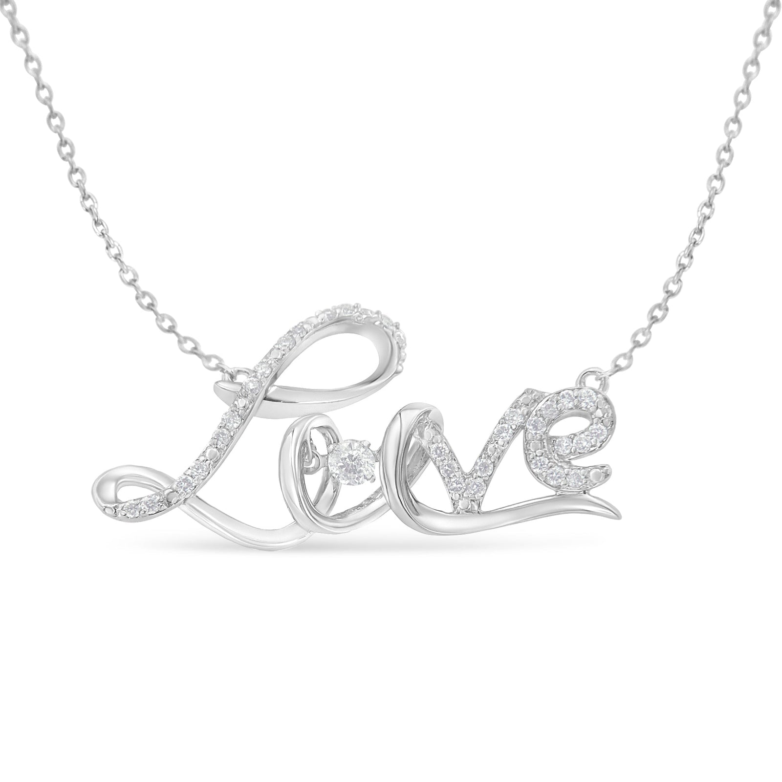 .925 Sterling Silver 1/4 Cttw Diamond Cursive "Love" 18" Pendant Necklace (H-I Color, I1-I2 Clarity) - LinkagejewelrydesignLinkagejewelrydesign