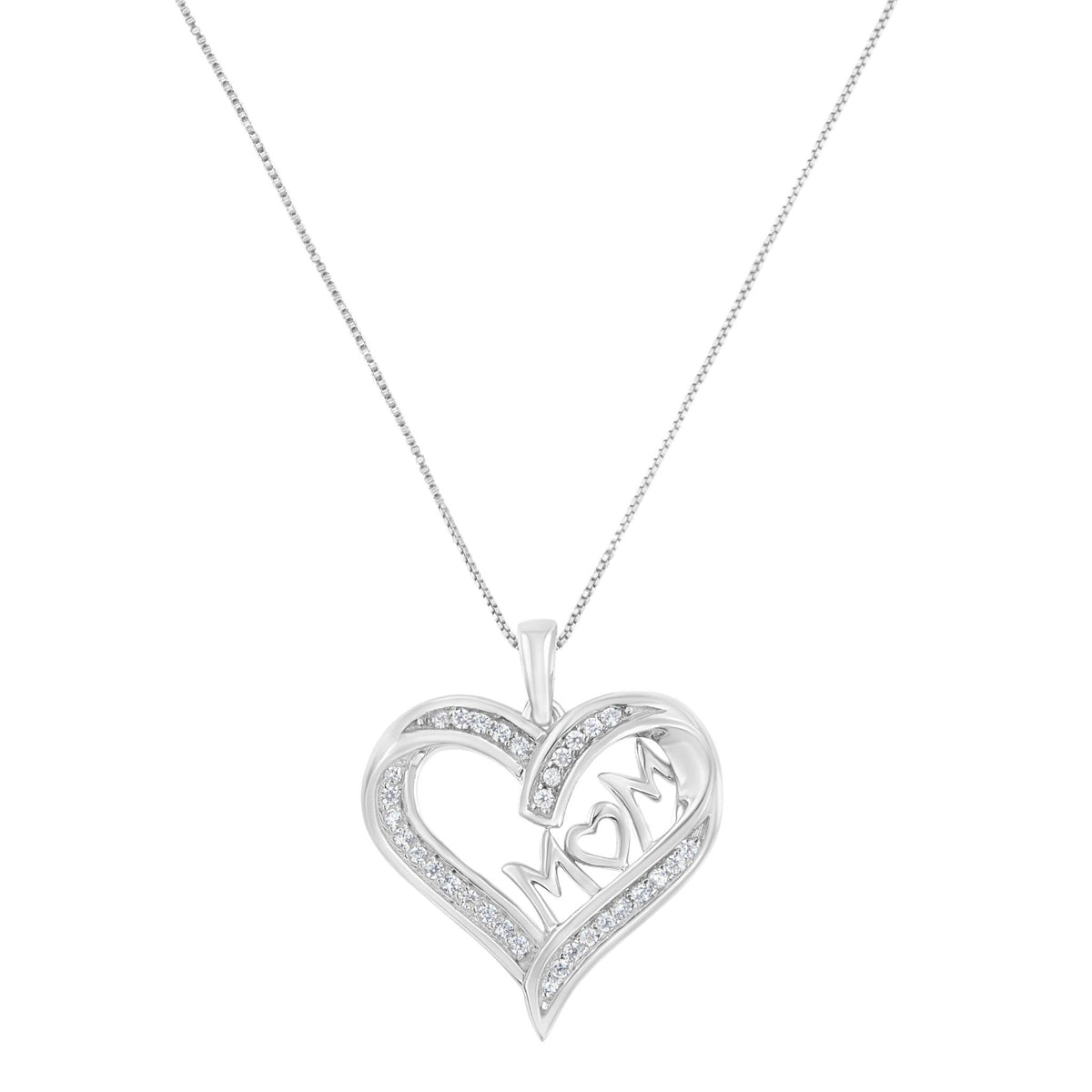 .925 Sterling Silver 1/4 cttw Diamond Engraved &quot;Mom&quot; in Heart Pendant Necklace (I-J Color, I3 Clarity) - LinkagejewelrydesignLinkagejewelrydesign