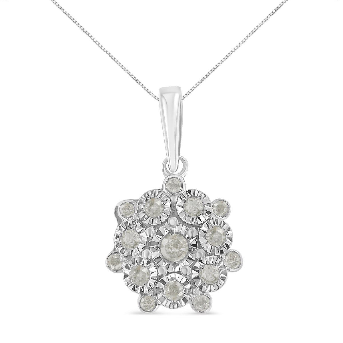 .925 Sterling Silver 1/4 cttw Diamond Floral Cluster Pendant Necklace (I-J, I2-I3) - LinkagejewelrydesignLinkagejewelrydesign