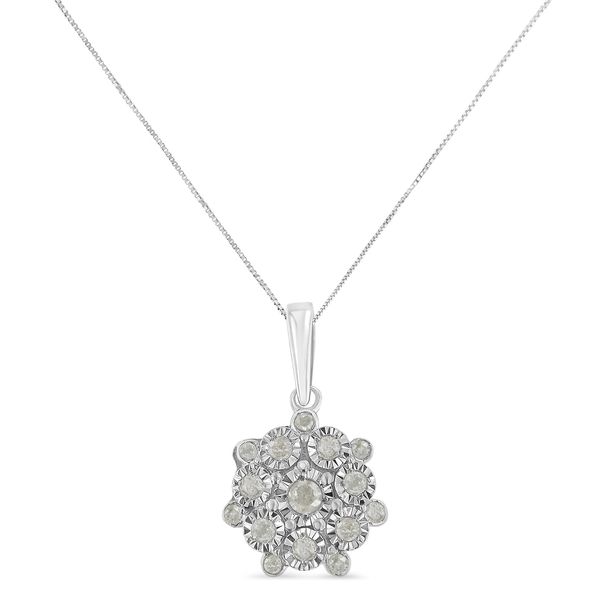 .925 Sterling Silver 1/4 cttw Diamond Floral Cluster Pendant Necklace (I-J, I2-I3) - LinkagejewelrydesignLinkagejewelrydesign