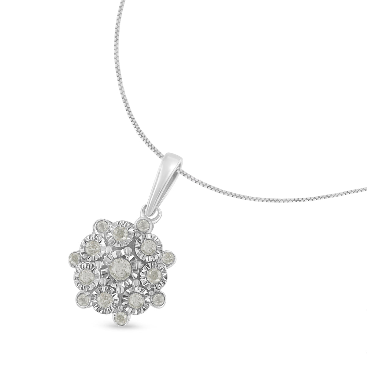 .925 Sterling Silver 1/4 cttw Diamond Floral Cluster Pendant Necklace (I-J, I2-I3) - LinkagejewelrydesignLinkagejewelrydesign