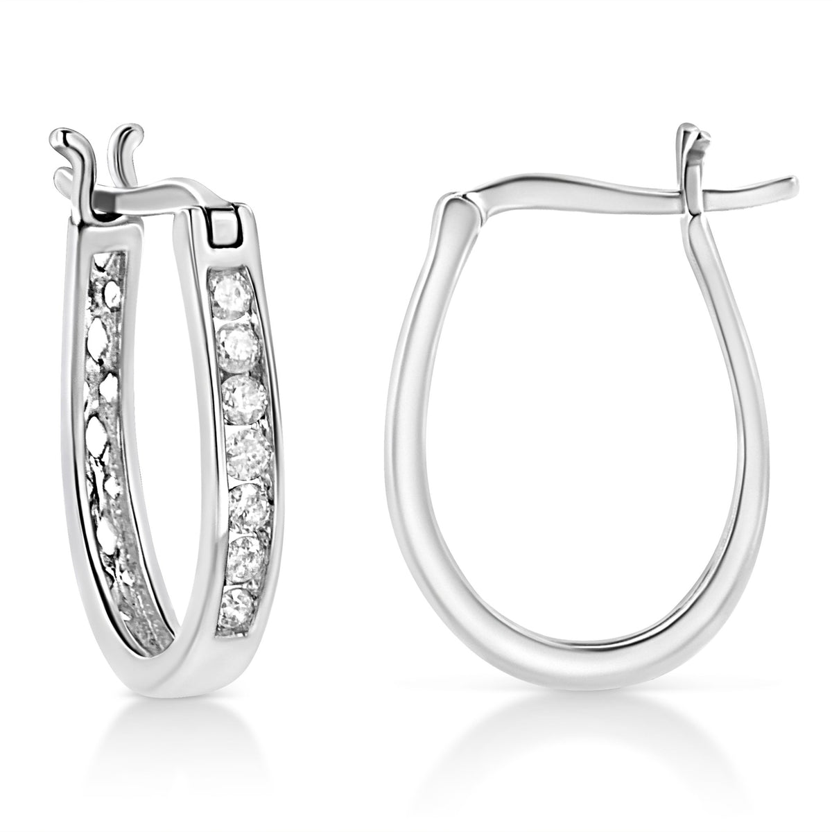 .925 Sterling Silver 1/4 Cttw Diamond Leverback 3/4&quot; Inch Hoop Earrings (I-J Color, I2-I3 Clarity) - LinkagejewelrydesignLinkagejewelrydesign