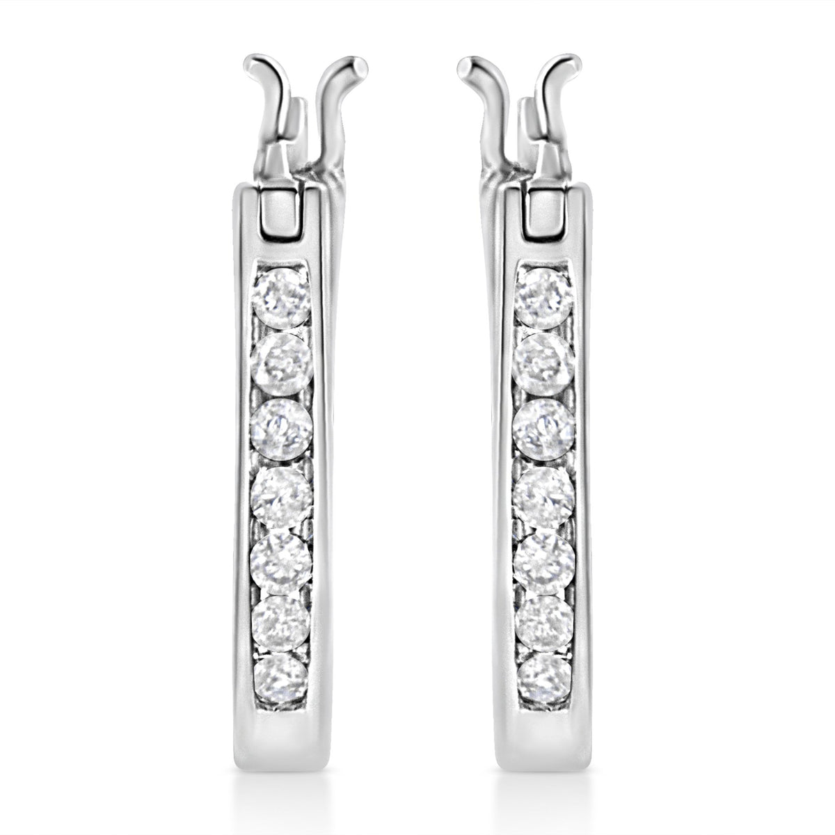 .925 Sterling Silver 1/4 Cttw Diamond Leverback 3/4&quot; Inch Hoop Earrings (I-J Color, I2-I3 Clarity) - LinkagejewelrydesignLinkagejewelrydesign