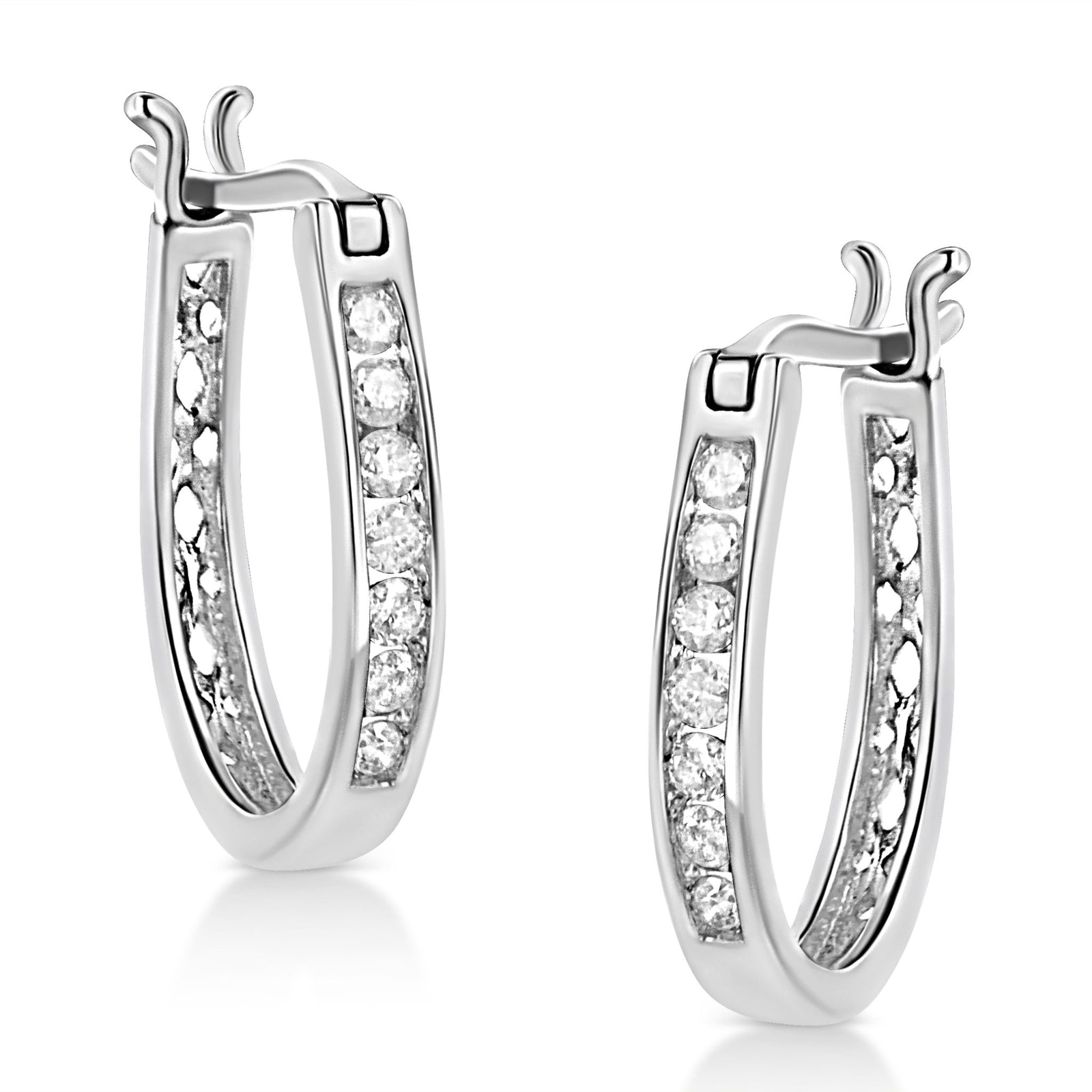 .925 Sterling Silver 1/4 Cttw Diamond Leverback 3/4" Inch Hoop Earrings (I-J Color, I2-I3 Clarity) - LinkagejewelrydesignLinkagejewelrydesign