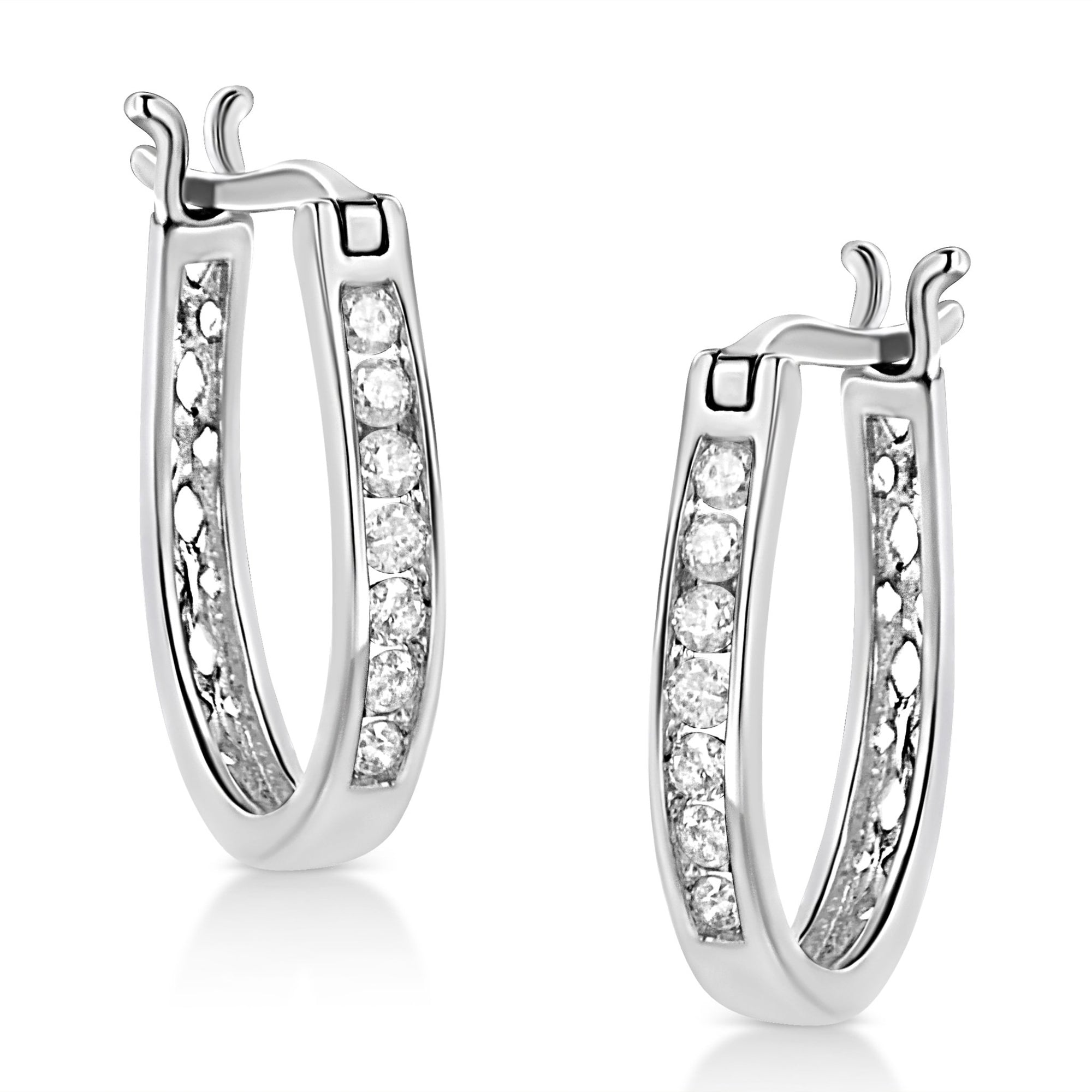.925 Sterling Silver 1/4 Cttw Diamond Leverback 3/4" Inch Hoop Earrings (I-J Color, I2-I3 Clarity) - LinkagejewelrydesignLinkagejewelrydesign
