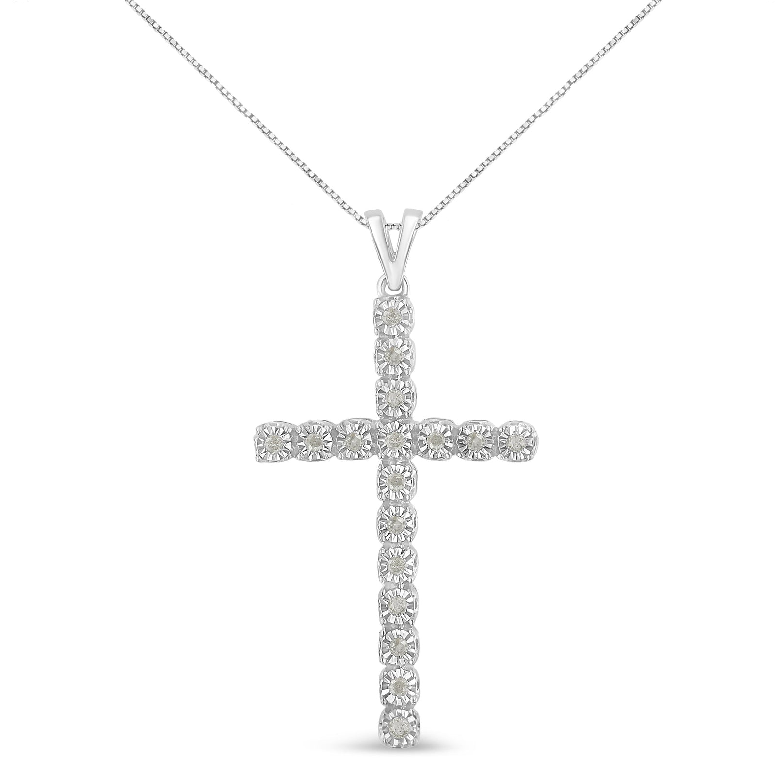 .925 Sterling Silver 1/4 Cttw Diamond Miracle Set Cross Unisex Pendant Necklace 18" (I-J Color, I3 Clarity) - LinkagejewelrydesignLinkagejewelrydesign
